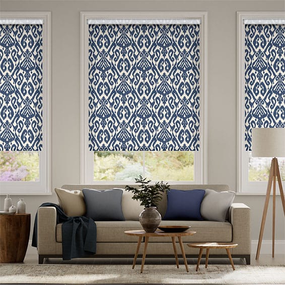 Rullgardin Ikat Damask Ink Blue