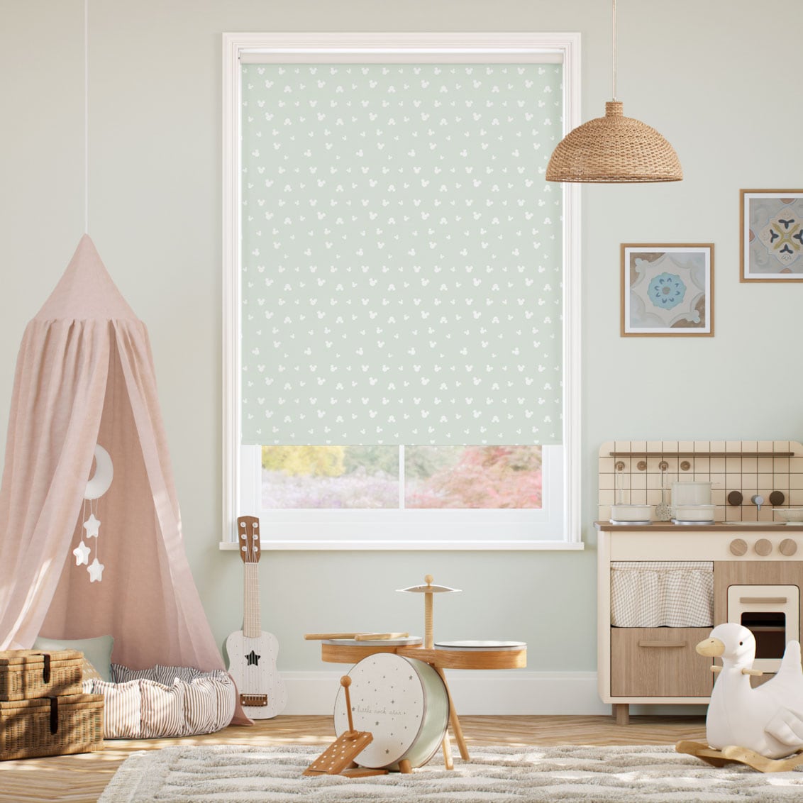 Rullgardin Musse Pigg Spots Blackout Sea Salt