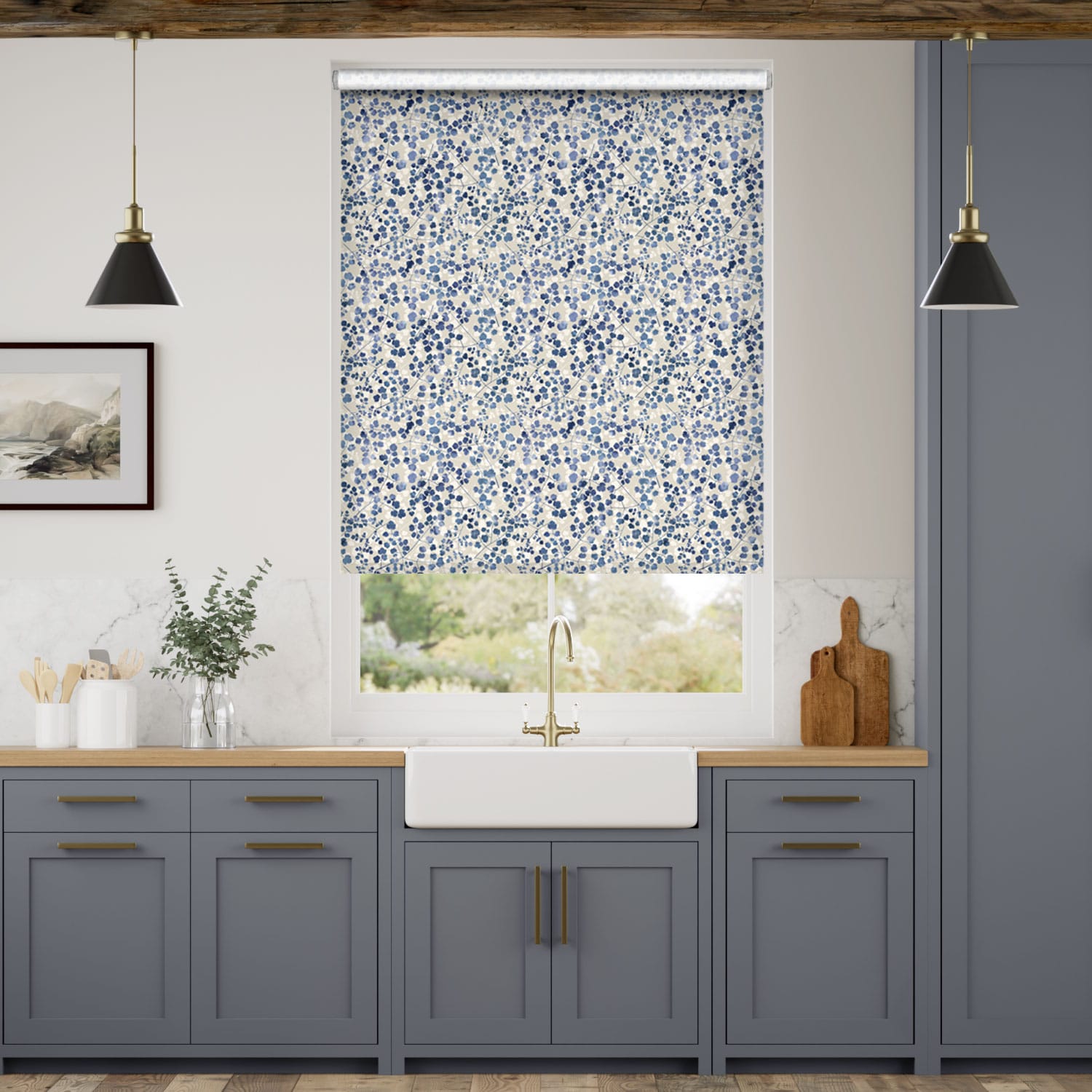 Rullgardin Rue Watercolour Blue