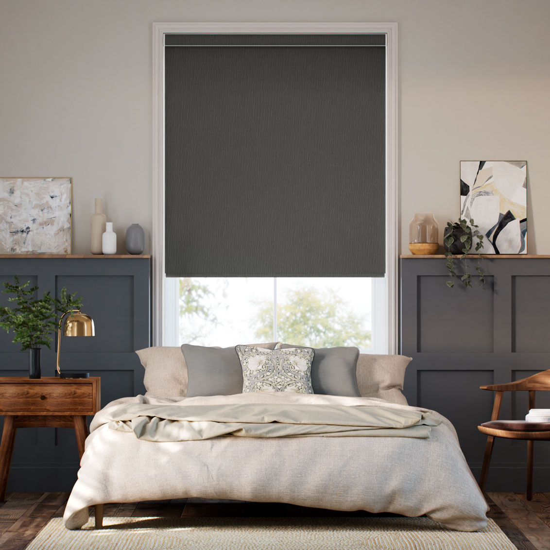 Rullgardin Soft Raise Static Blackout Slate Grey