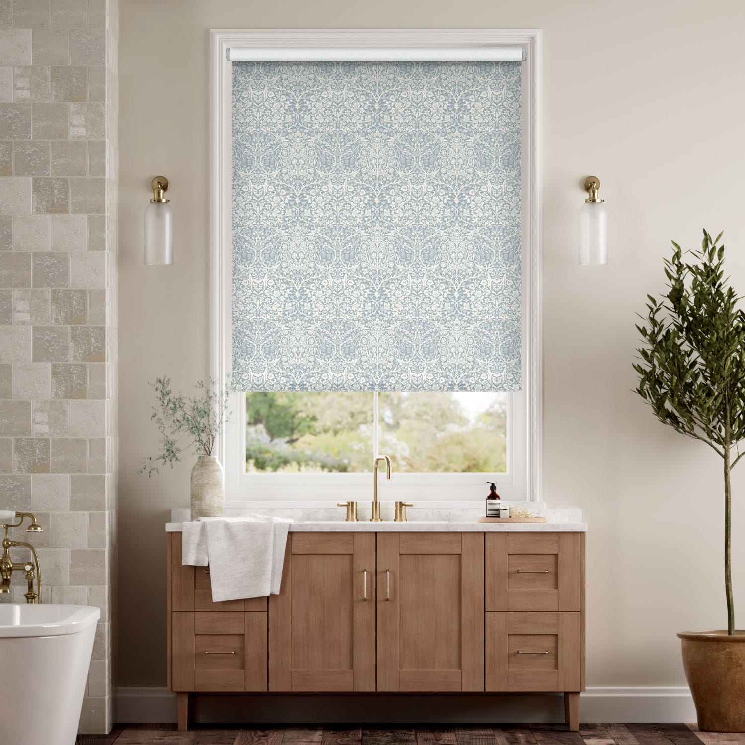 Rullgardin William Morris Blackthorn Blue Grey